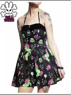 ISO ISO Hell Bunny Black i heart zombies Neon Green & Hot Pink Print